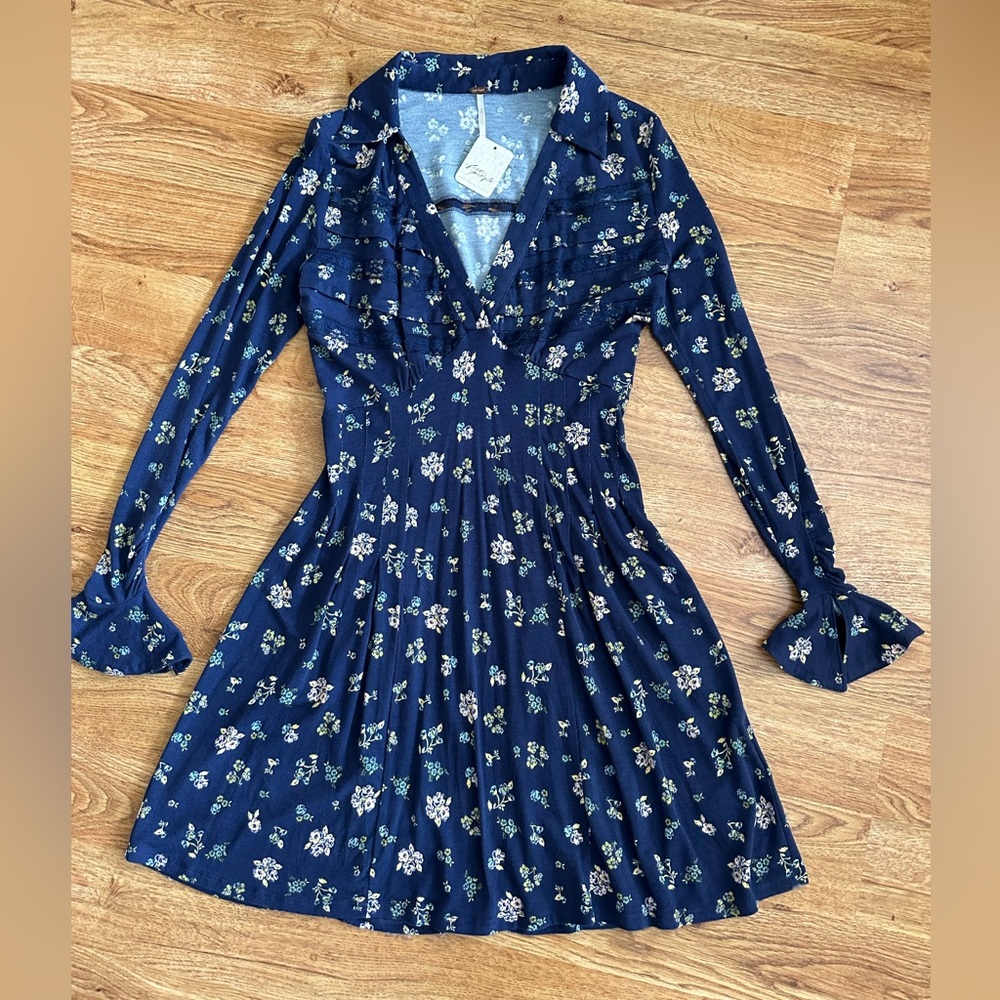 NWT Free People Blue Floral Dress XS